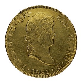 Moneda Fernando VII 8 Escudos Oro 1821 Lima JP 26,96g