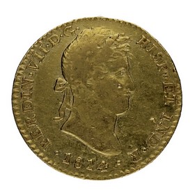 Moneda Fernando VII 2 Escudos Oro 1814 Cadiz CJ 6,63g