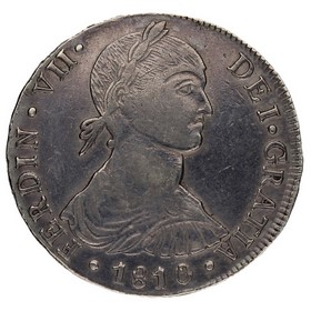 Moneda Fernando VII 8 Reales Plata 1810 Lima JP 26,66g
