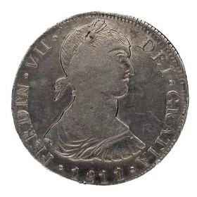 Moneda Fernando VII 8 Reales Plata 1811 Lima JP 26,24g