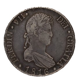 Moneda Fernando VII 8 Reales Plata 1816 Madrid GJ 27,09g
