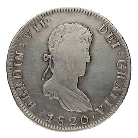 Moneda Fernando VII 8 Reales Plata 1820 Zacatecas AG 26,70g