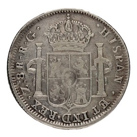 Moneda Fernando VII 8 Reales Plata 1821 Zacatecas RG 26,85g