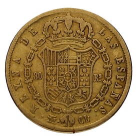 Moneda Isabel II 80 Reales Oro 1842 Madrid CL 6,64g