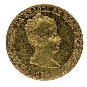 Moneda Isabel II 80 Reales Oro 1844 Barcelona PS 6,72g