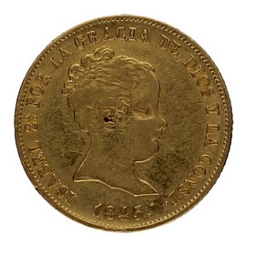 Moneda Isabel II 80 Reales Oro 1845 Madrid CL 6,71g