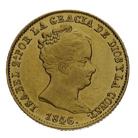Moneda Isabel II 80 Reales Oro 1846 Barcelona PS 6,75g