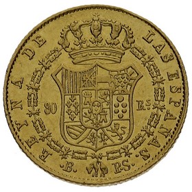 Moneda Isabel II 80 Reales Oro 1846 Barcelona PS 6,75g