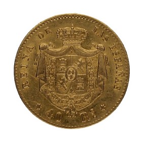 Moneda Isabel II 40 Reales Oro 1864 Madrid 3,35g