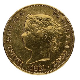 Moneda Isabel II 4 Pesos Oro 1861 Manila 6,78g