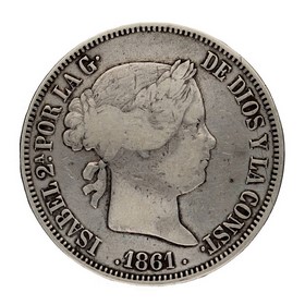 Moneda Isabel II 20 Reales Plata 1861 Madrid 25,55g