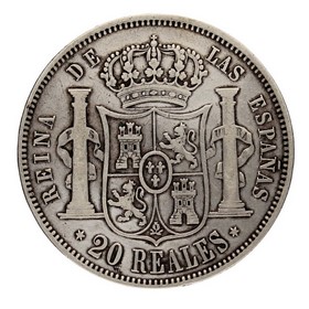 Moneda Isabel II 20 Reales Plata 1861 Madrid 25,55g