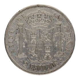 Moneda Isabel II 2 Escudos Plata 1867 Madrid 25,84g