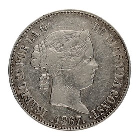 Moneda Isabel II 1 Escudo Plata 1867 Madrid 12,83g