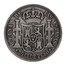 Moneda Isabel II 50 céntimos Plata 1868 Manila 12,87g