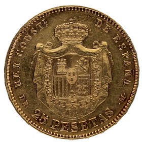 Moneda Alfonso XII 25 Pesetas Oro 1876 8,07g
