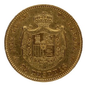 Moneda Alfonso XII 25 Pesetas Oro 1877 8,05g