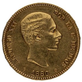 Moneda Alfonso XII 25 Pesetas Oro 1880 8,03g
