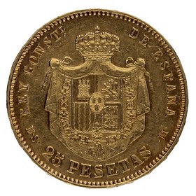 Moneda Alfonso XII 25 Pesetas Oro 1880 8,03g