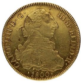Moneda Carlos IV 8 Escudos Oro 1800 Santiago JA 26,93g