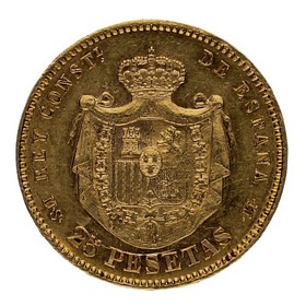 Moneda Alfonso XII 25 Pesetas Oro 1881 8,06g