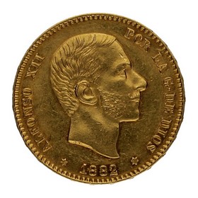 Moneda Alfonso XII 25 Pesetas Oro 1882 8,05g