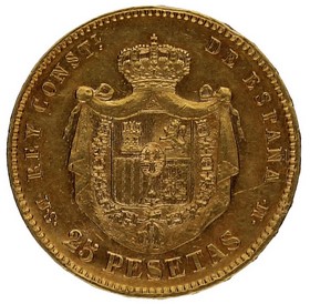 Moneda Alfonso XII 25 Pesetas Oro 1882 8,05g