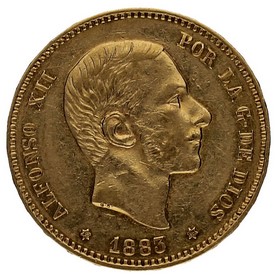 Moneda Alfonso XII 25 Pesetas Oro 1883 8,02g