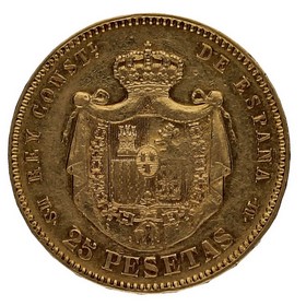 Moneda Alfonso XII 25 Pesetas Oro 1883 8,02g