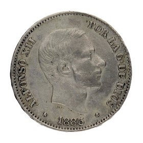 Moneda Alfonso XII 50 centimos de Peso Plata 1885 Manila 12,92g