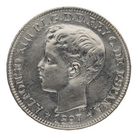 Moneda Alfonso XIII 1 Peso Plata 1897 Manila 24,82g