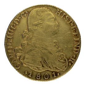 Moneda Carlos IV 8 Escudos Oro 1801 Santa Fe JJ 26,90g