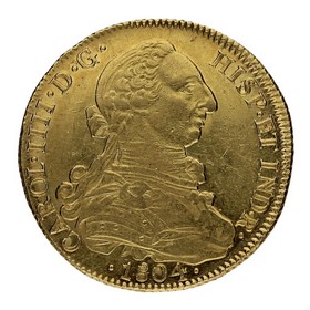 Moneda Carlos IV 8 Escudos Oro 1804 Santiago FJ 26,96g