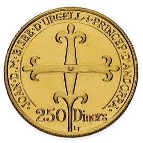 Moneda Andorra 250 Diners 7e Centenari del Segon Pareatge Oro 1988 11,98g
