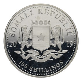Moneda Somalia 100 Shillings Elefante Africano Plata 2019 1oz