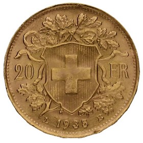 Moneda Suiza 20 Francos Oro 1935 6,45g