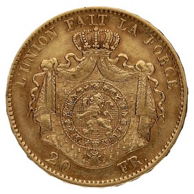 Moneda Bélgica 20 Francos Oro 1867 6,41g