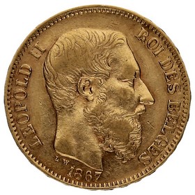 Moneda Bélgica 20 Francos Oro 1867 6,41g