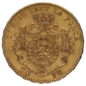 Moneda Bélgica 20 Francos Oro 1869 6,45g