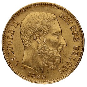 Moneda Bélgica 20 Francos Oro 1869 6,45g