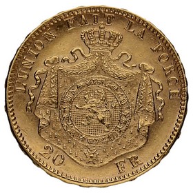 Moneda Bélgica 20 Francos Oro 1878 6,38g