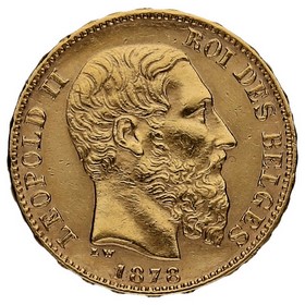 Moneda Bélgica 20 Francos Oro 1878 6,38g