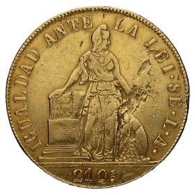 Moneda Chile 8 Escudos Oro 1850 Santiago LA 26,94g