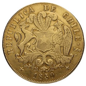 Moneda Chile 8 Escudos Oro 1850 Santiago LA 26,94g