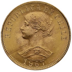 Moneda Chile 50 Pesos Oro 1967 10,18g