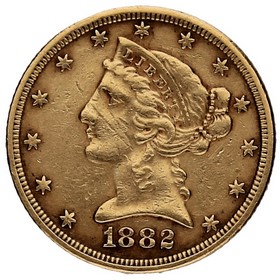 Moneda Estados Unidos 5 Dollars Half Eagle Oro 1882 8,31g