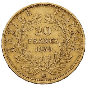 Moneda Francia 20 Francos Oro 1859 6,41g
