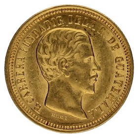 Moneda Guatemala 5 Pesos Oro 1869 8,06g
