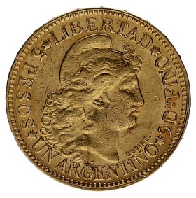 Moneda Argentina 5 Pesos Oro 1882 8,05g