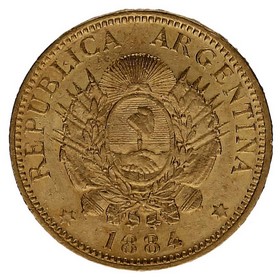 Moneda Argentina 5 Pesos Oro 1884 8,01g